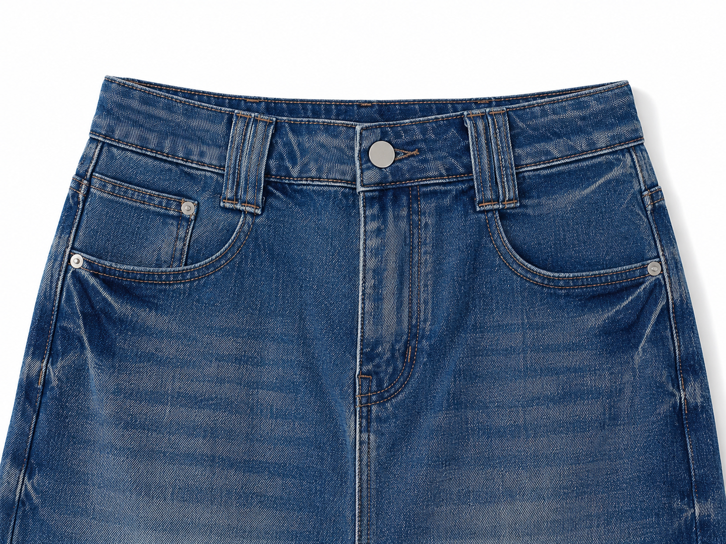 Vintage Wash Denim Midi Skirt for Women