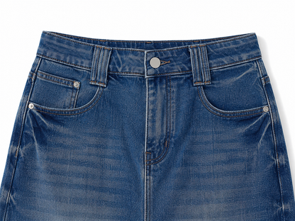 Vintage Wash Denim Midi Skirt for Women