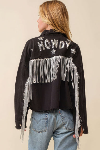 Howdy Sequin Fringe And Star Patches Jacket