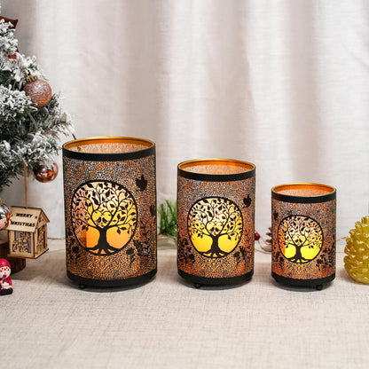 7" H Etched Metal Candle Holder Christmas Decorations Lantern
