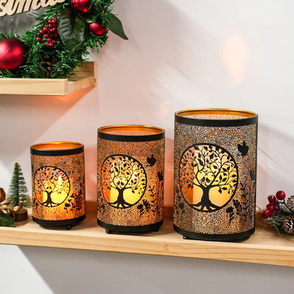 7" H Etched Metal Candle Holder Christmas Decorations Lantern