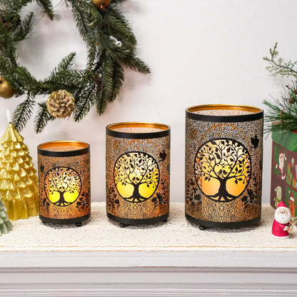 7" H Etched Metal Candle Holder Christmas Decorations Lantern