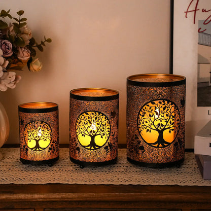 7" H Etched Metal Candle Holder Christmas Decorations Lantern