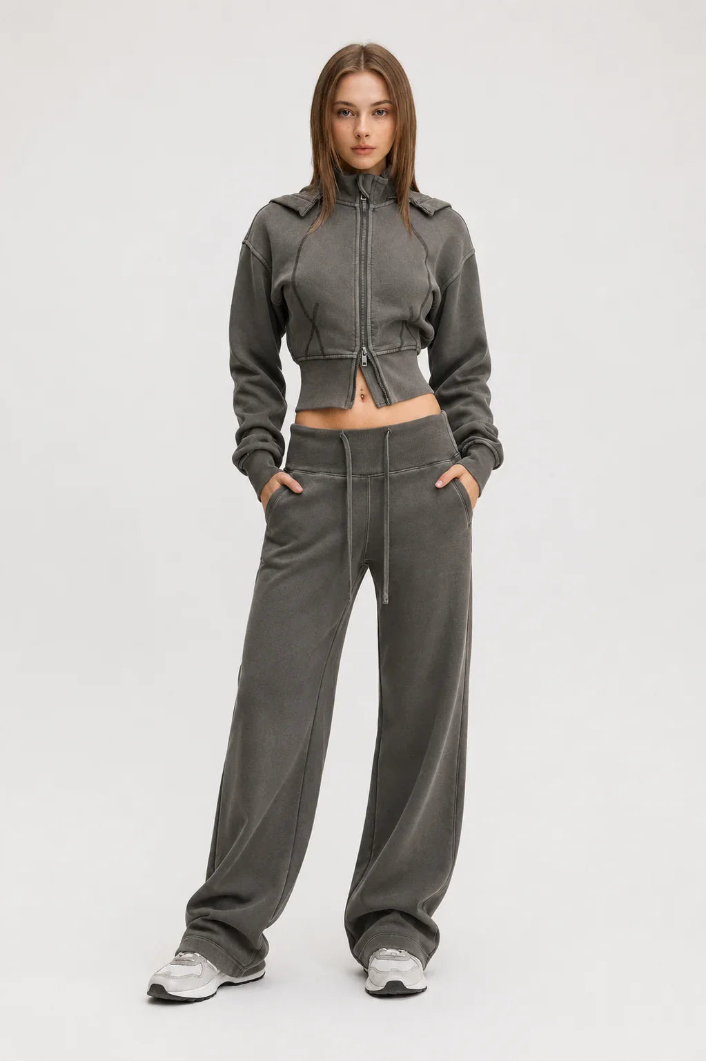 Vintage Washed Cropped Fleece Hoodie for Women