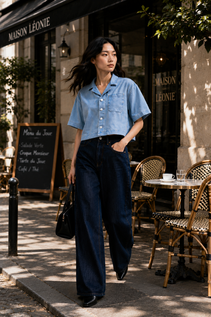 Vintage Wash Boxy Cropped Lyocell Shirt for Women