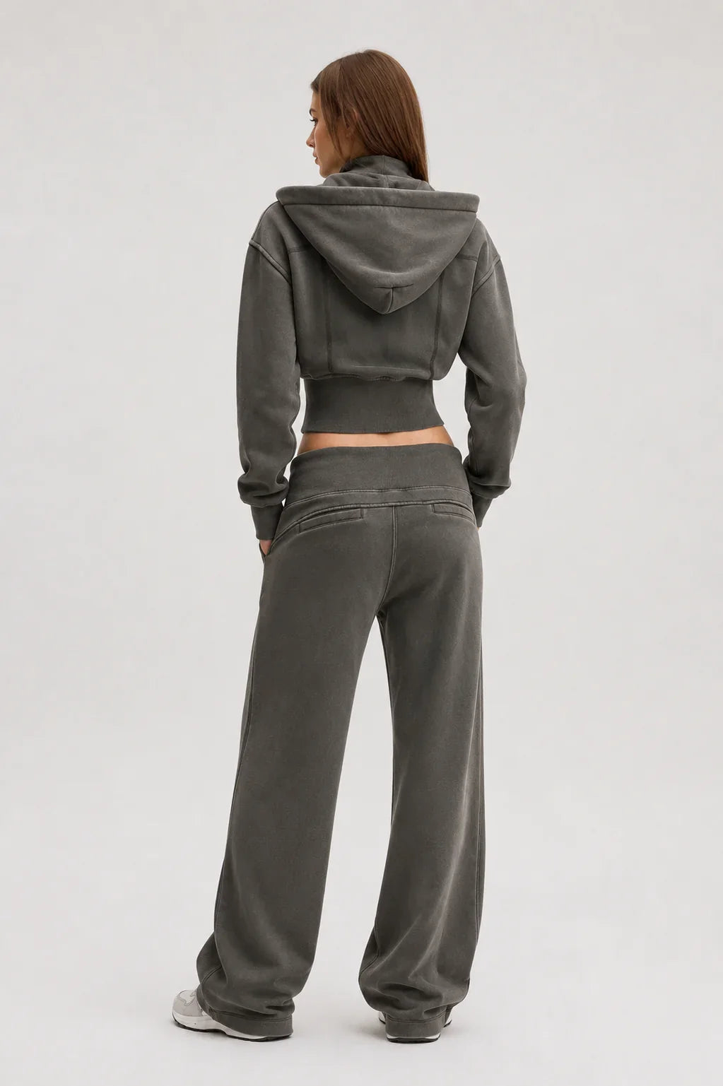 Vintage Washed Cropped Fleece Hoodie for Women