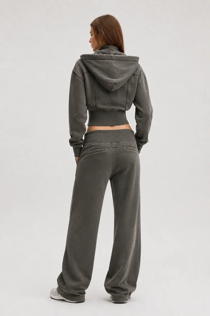 Vintage Washed Cropped Fleece Hoodie for Women