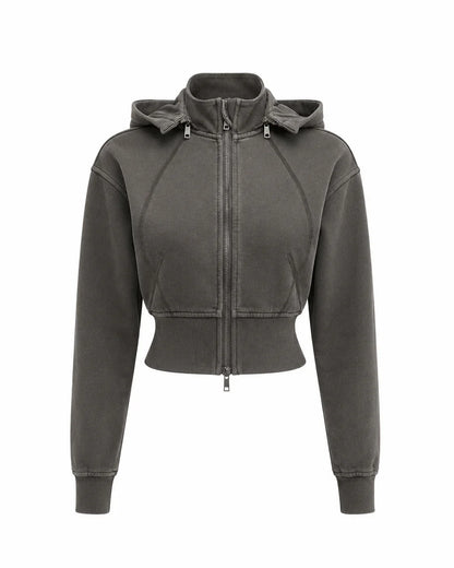 Vintage Washed Cropped Fleece Hoodie for Women