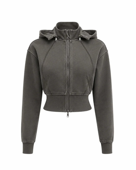 Vintage Washed Cropped Fleece Hoodie for Women