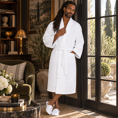 Waffle Spa Bathrobe for Men -  Absorbent, Lightweight