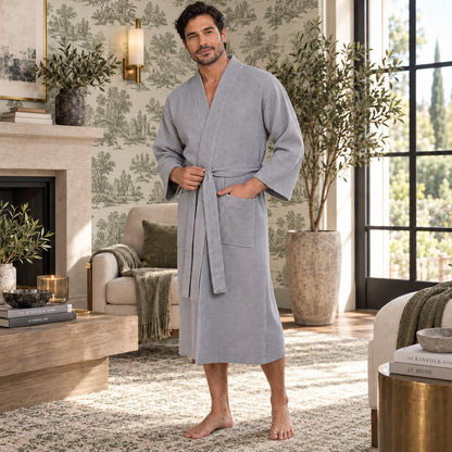 Waffle Spa Bathrobe for Men -  Absorbent, Lightweight
