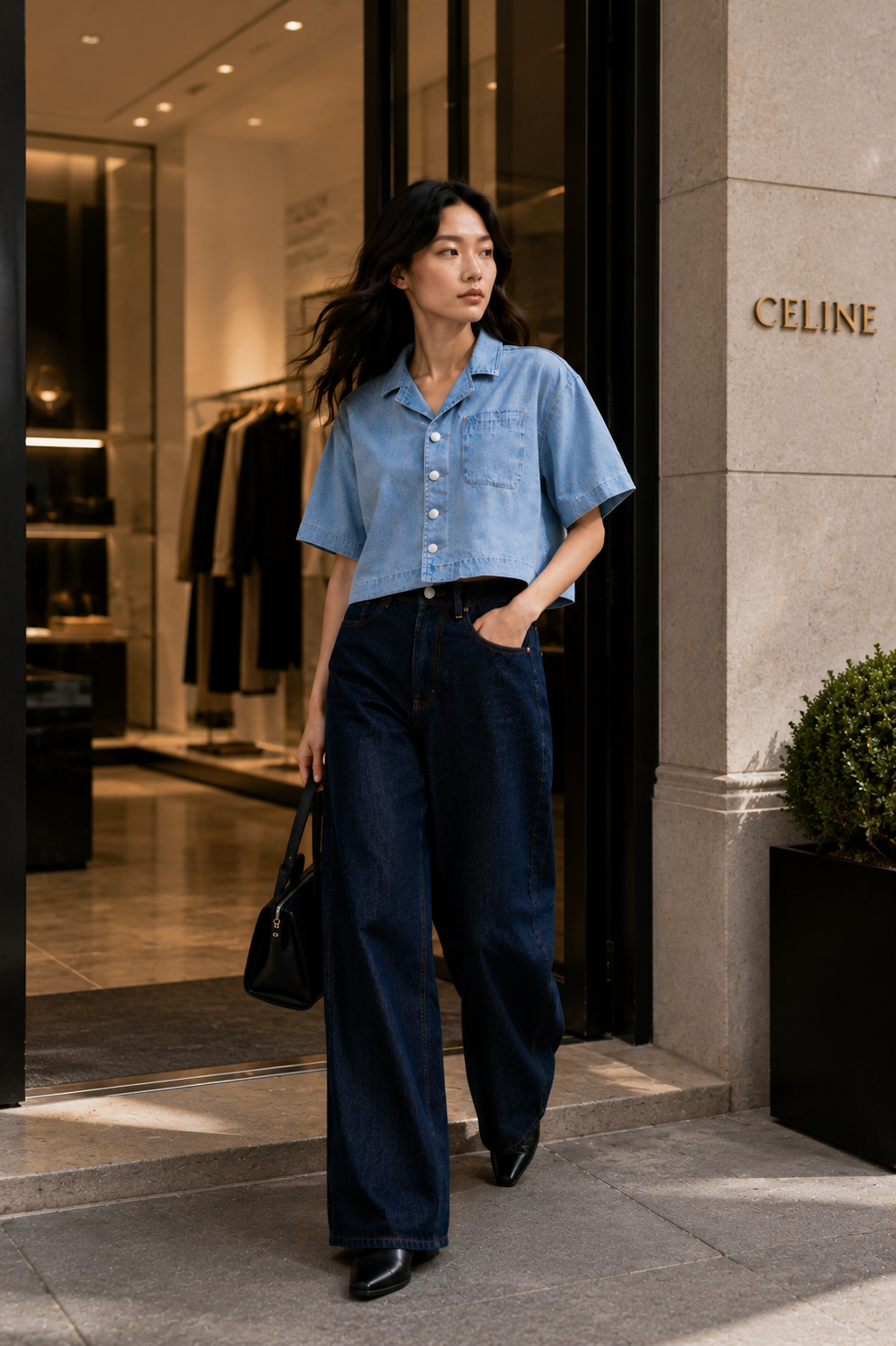Vintage Wash Boxy Cropped Lyocell Shirt for Women