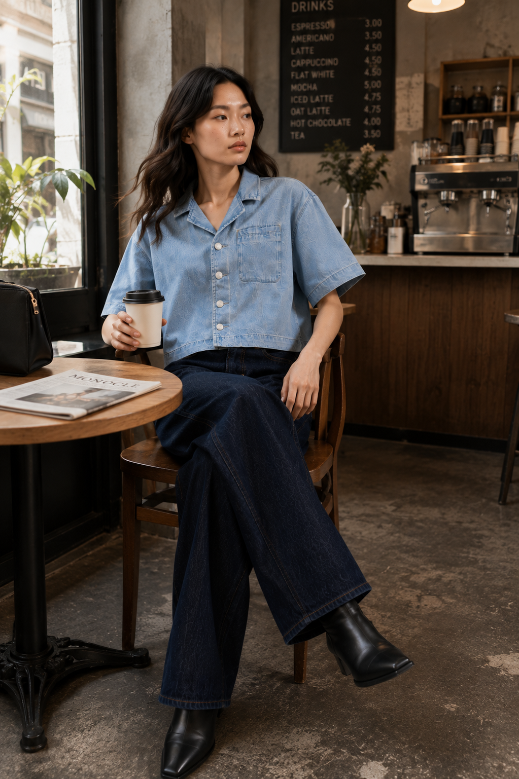Vintage Wash Boxy Cropped Lyocell Shirt for Women