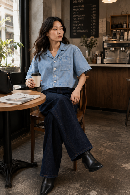 Vintage Wash Boxy Cropped Lyocell Shirt for Women