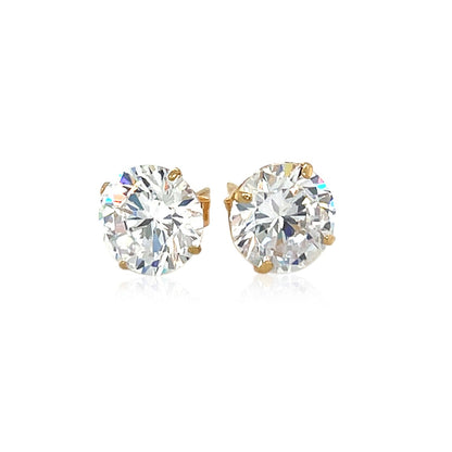 14k Yellow Gold 8.0mm Round CZ Stud Earrings