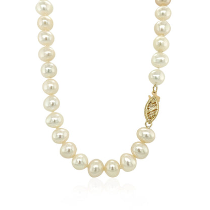 14k Yellow Gold Necklace with White Freshwater Cultured Pearls (6.0mm to 6.5mm)