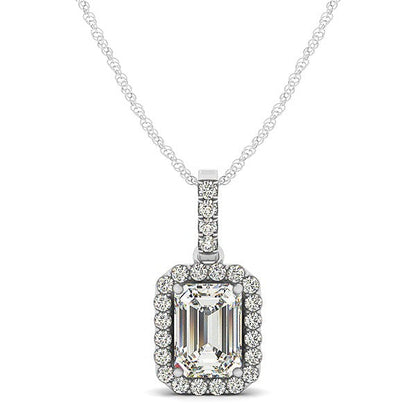 Halo Pendant With Emerald Center Diamond in 14k White Gold (1 1/5 cttw)