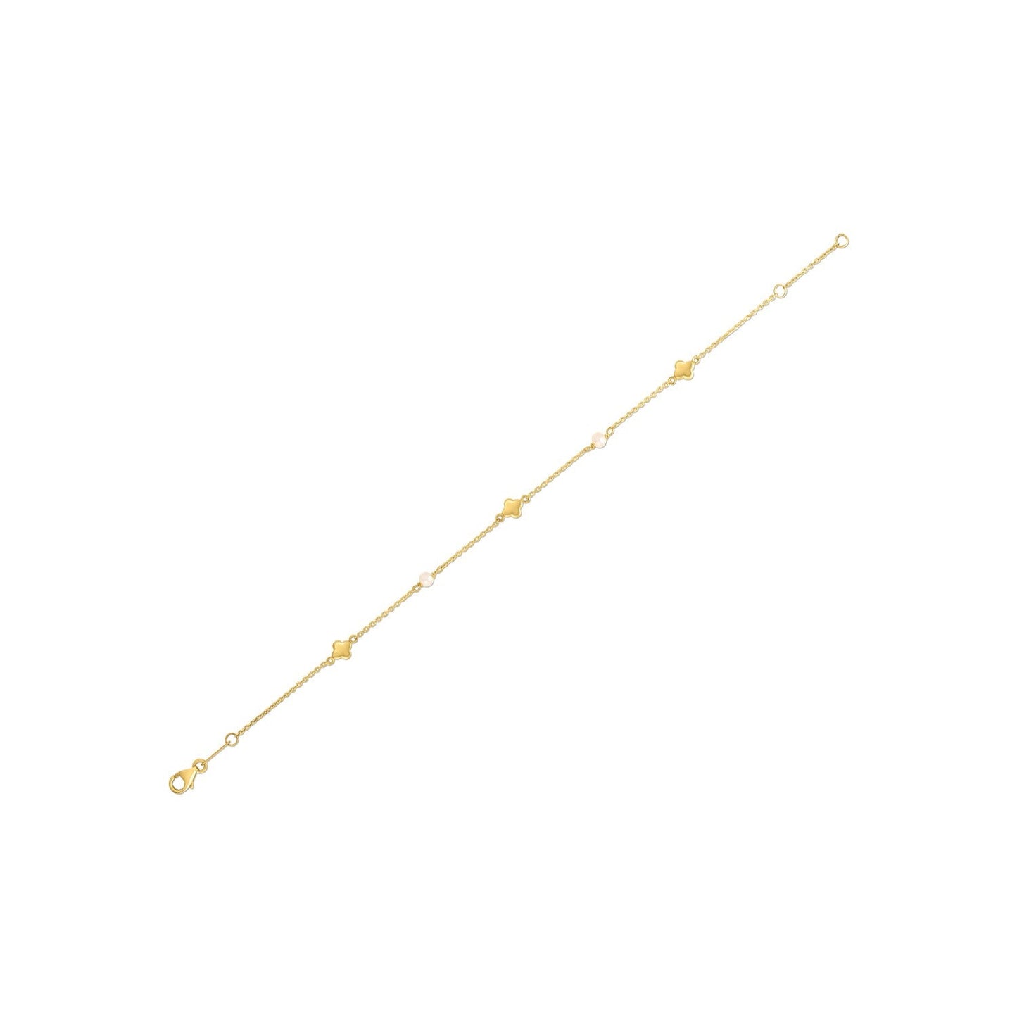 14k Yellow Gold Pearl Clover Bracelet