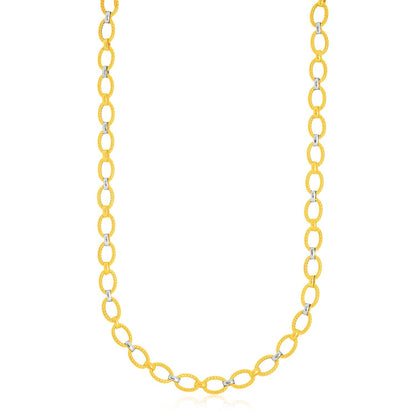 14k Two-Tone Gold Multi-Textured Oval Link Fancy Necklace