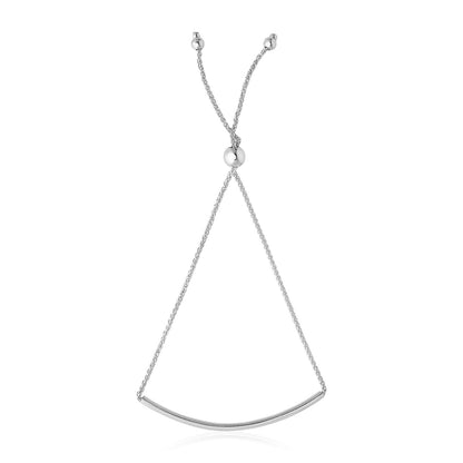 14k White Gold Smooth Curved Bar Lariat Design Bracelet
