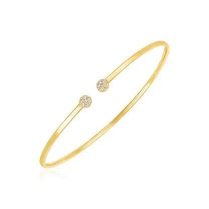 14k Yellow Gold High Polish Diamond Cluster Bangle (2mm)