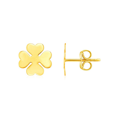 14K Yellow Gold Four Leaf Clover Earrings