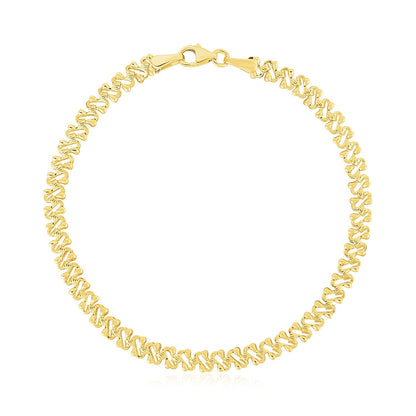 14k Yellow Gold High Polish Textured Fancy Chain Bracelet (4mm)