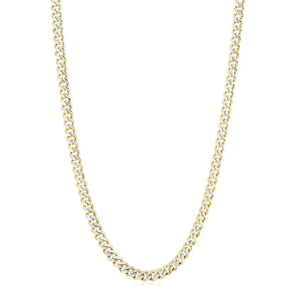14k Yellow Gold White Pave High Polish Modern Lite Miami Cuban Chain (6.5mm)