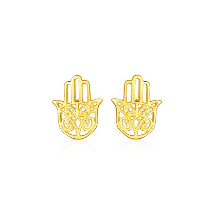 14k Yellow Gold Polished Hand of Hamsa Post Earrings