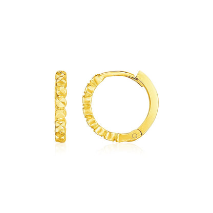 14k Yellow Gold Petite Textured Round Hoop Earrings