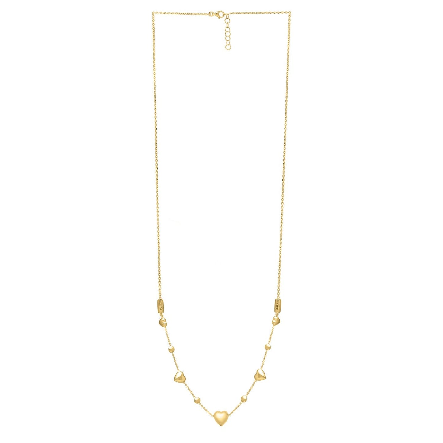 14k Yellow Gold Puff Heart Adjustable Necklace