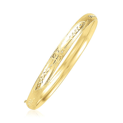 14k Yellow Gold Dome Florentine Design Bangle
