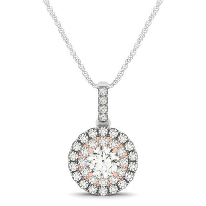 Round Shape Halo Diamond Pendant in 14k White and Rose Gold (1/2 cttw)
