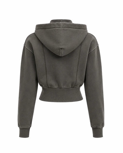 Vintage Washed Cropped Fleece Hoodie for Women