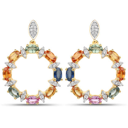 4.12 Carat Genuine Multi Sapphire .925 Sterling Silver Earrings
