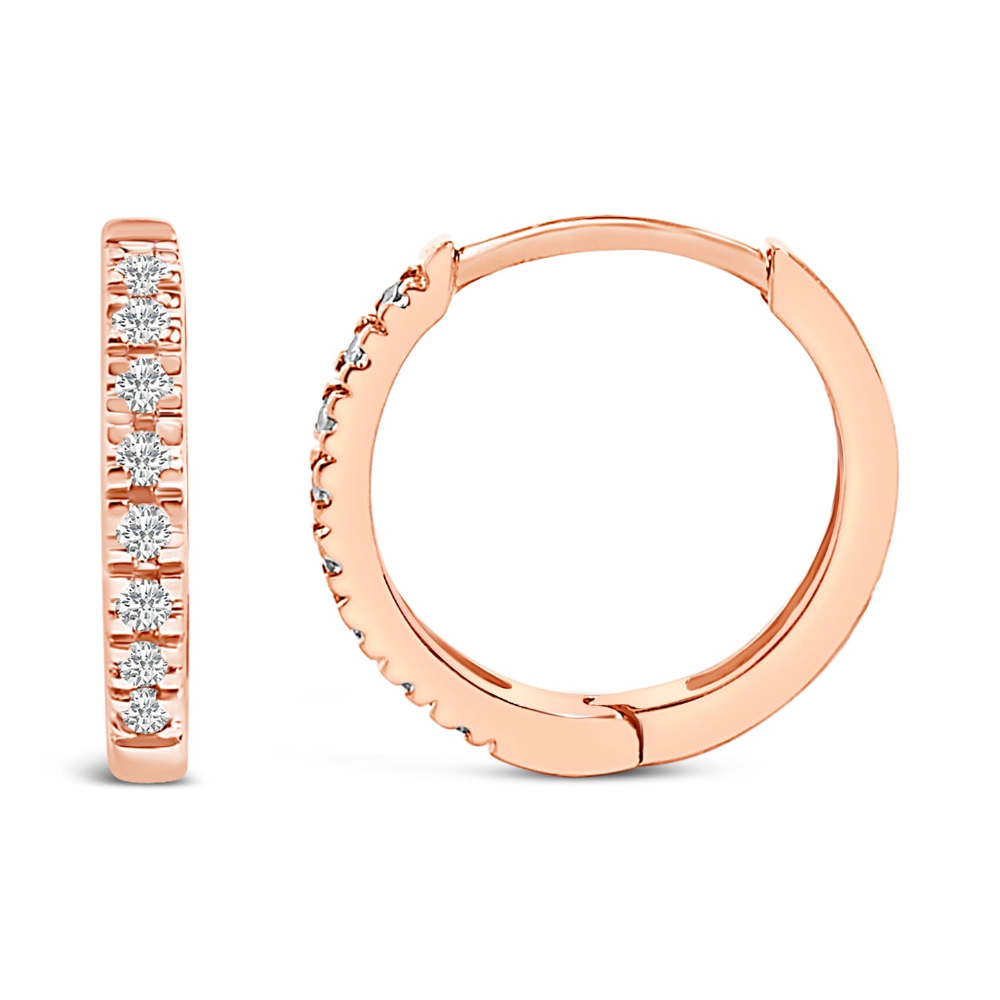 14K Rose Gold 1/5 CTW Diamond Huggie Hoop Earrings