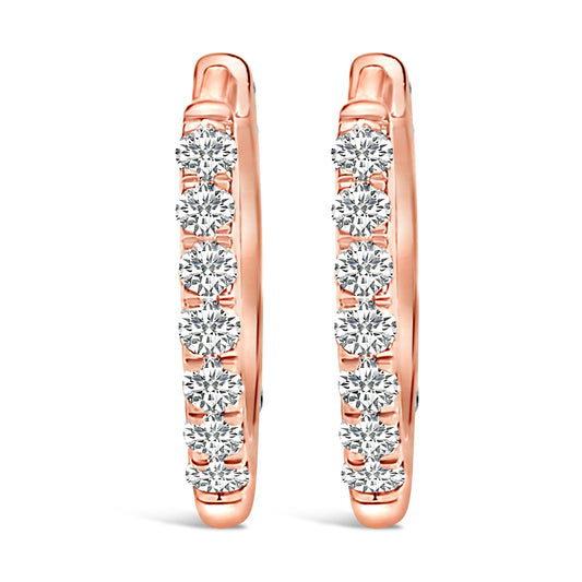 10K Rose Gold 1/4 Cttw Diamond Double Sided Huggie Hoop Earrings