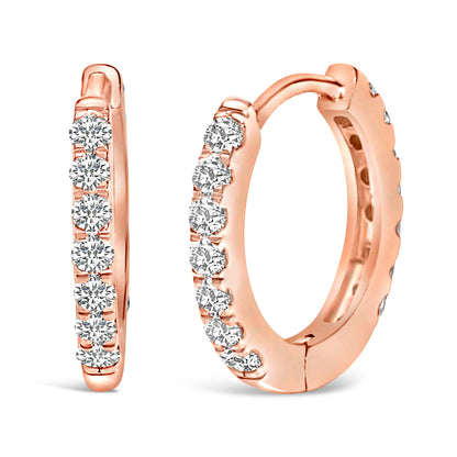 10K Rose Gold 1/4 Cttw Diamond Double Sided Huggie Hoop Earrings