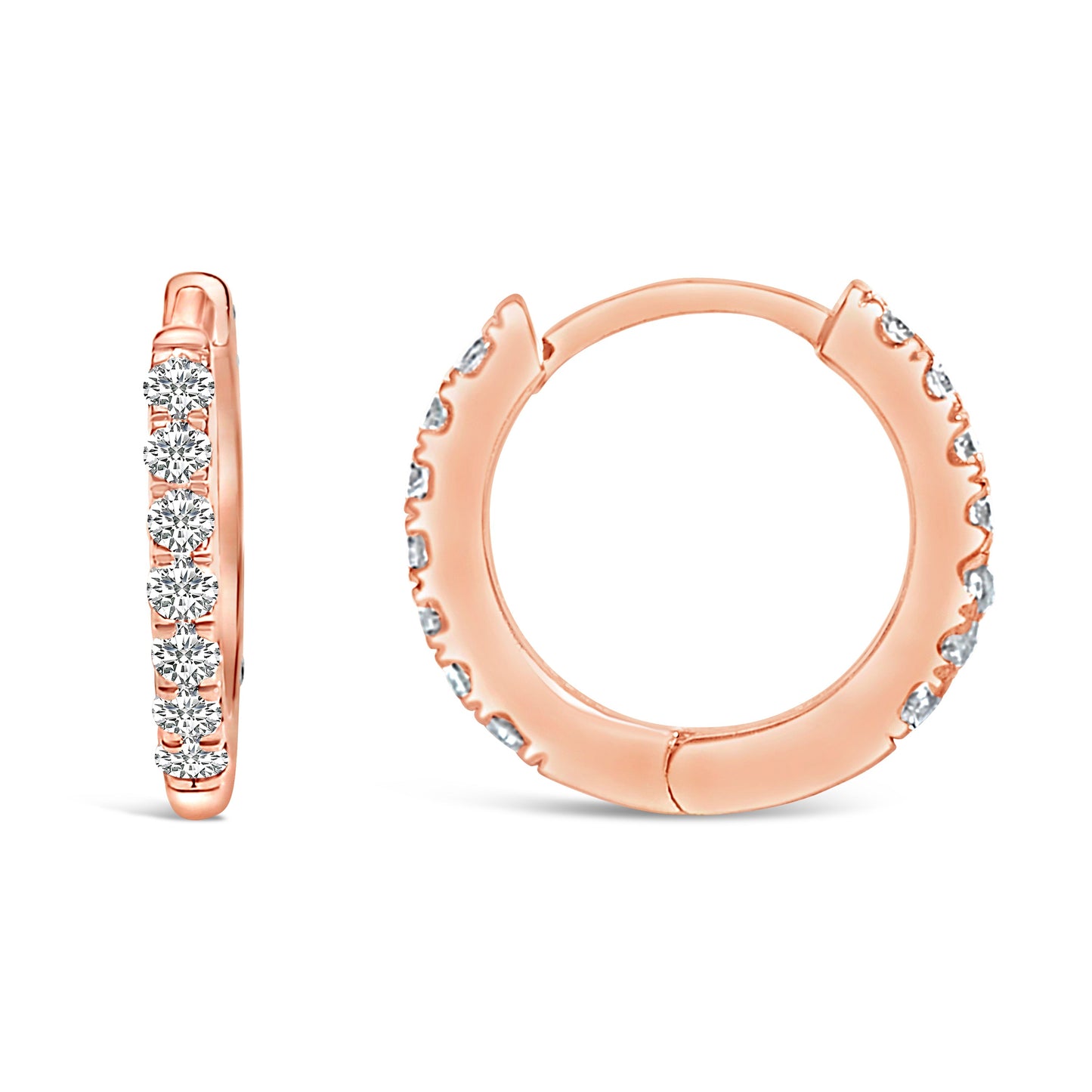 10K Rose Gold 1/4 Cttw Diamond Double Sided Huggie Hoop Earrings