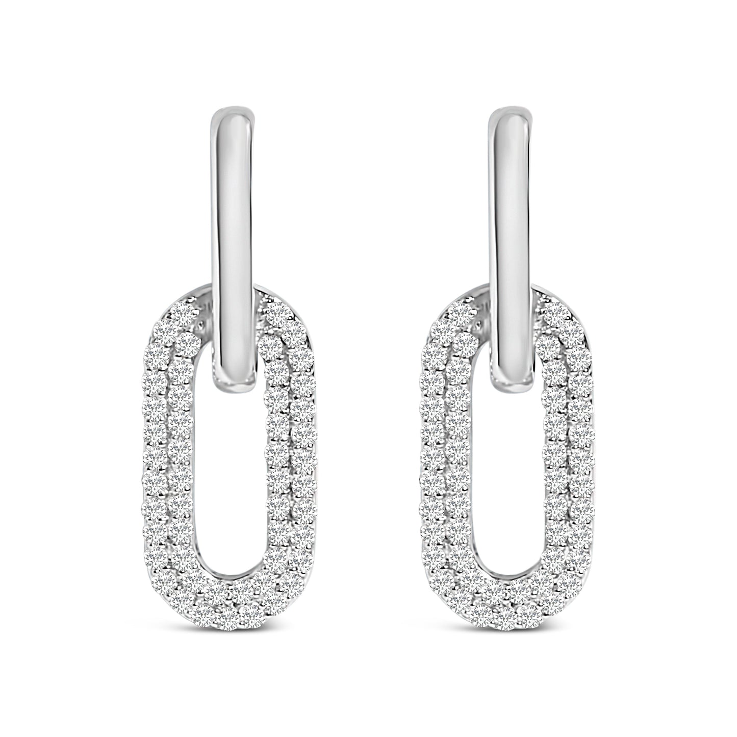 10K White Gold 1/2 Cttw Lab Grown Diamond Dangling Paperclip Drop Earrings
