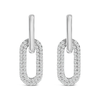 10K White Gold 1/2 Cttw Lab Grown Diamond Dangling Paperclip Drop Earrings