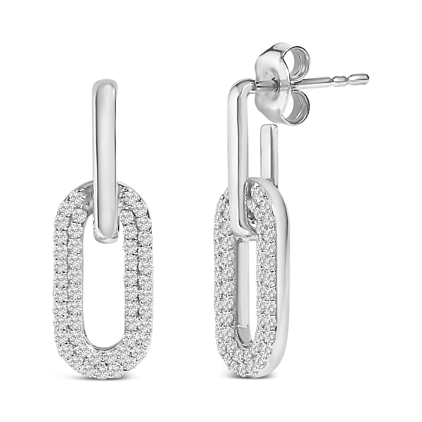10K White Gold 1/2 Cttw Lab Grown Diamond Dangling Paperclip Drop Earrings