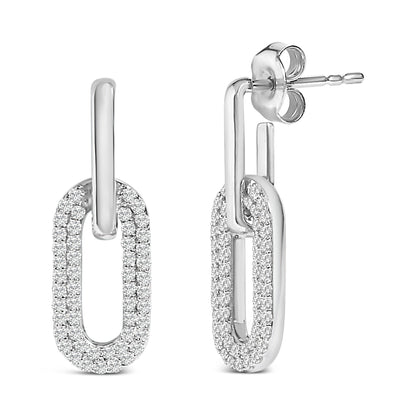 10K White Gold 1/2 Cttw Lab Grown Diamond Dangling Paperclip Drop Earrings