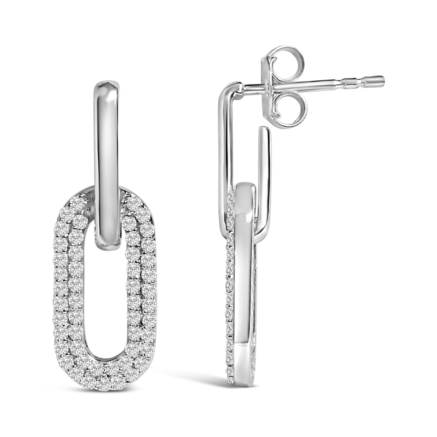 10K White Gold 1/2 Cttw Lab Grown Diamond Dangling Paperclip Drop Earrings