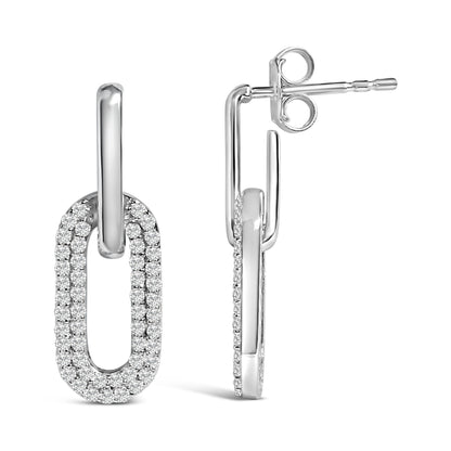 10K White Gold 1/2 Cttw Lab Grown Diamond Dangling Paperclip Drop Earrings