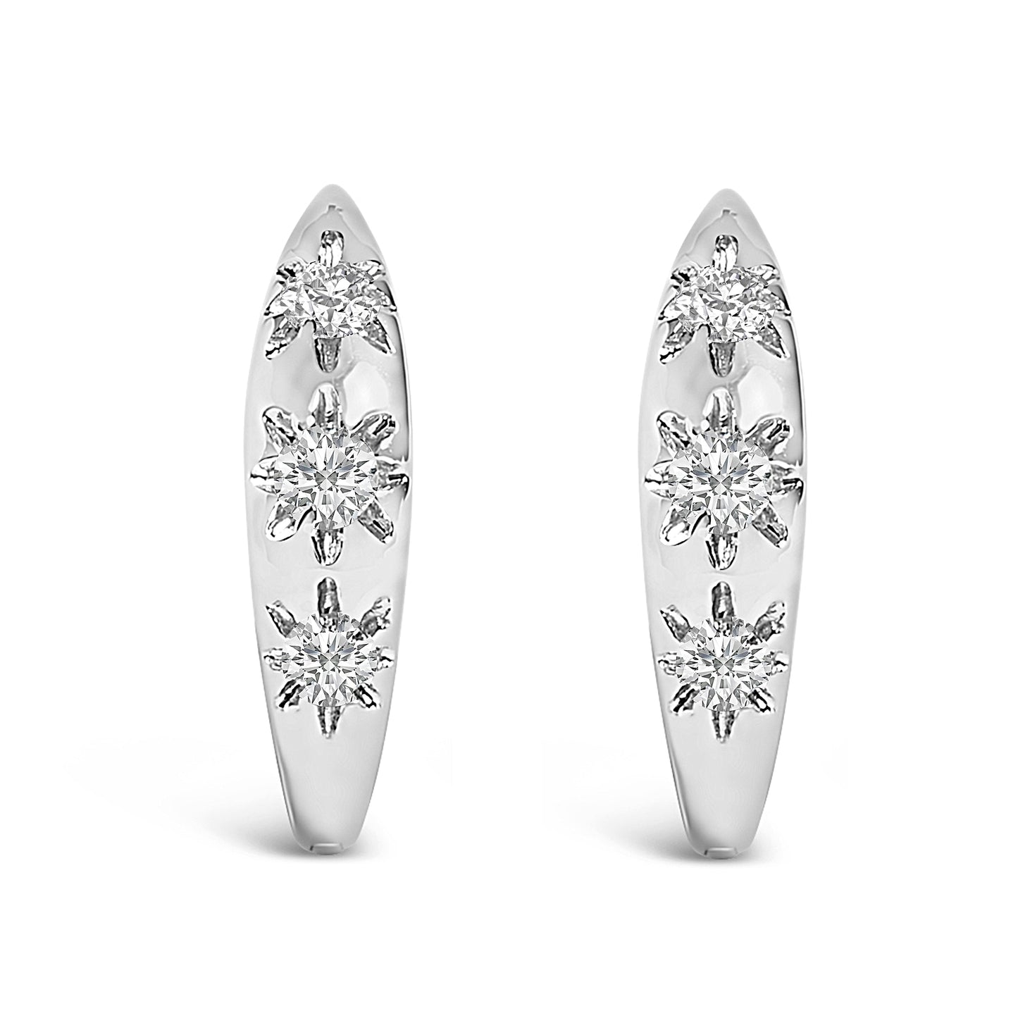 10K White Gold 1/5 Cttw Lab Grown Diamond Three Stone Huggie Hoop Earrings