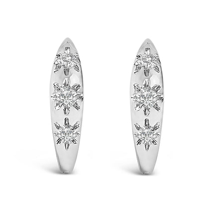 10K White Gold 1/5 Cttw Lab Grown Diamond Three Stone Huggie Hoop Earrings