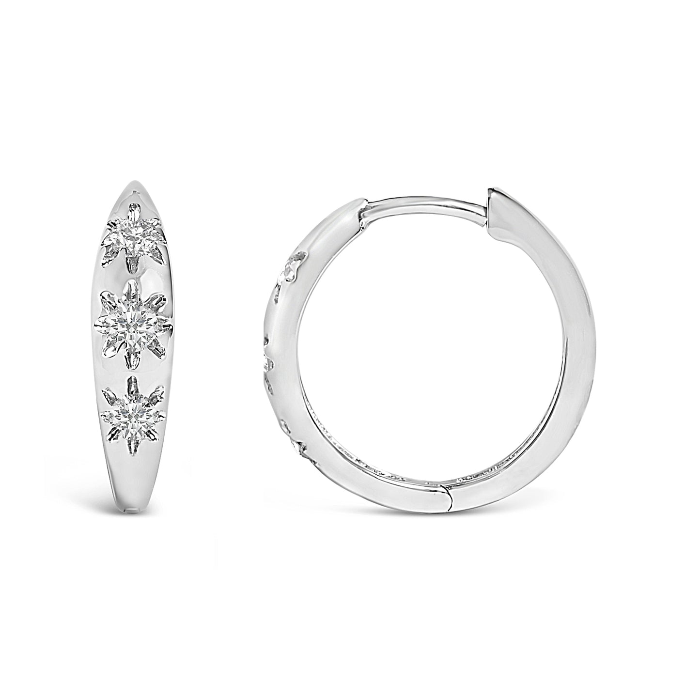 10K White Gold 1/5 Cttw Lab Grown Diamond Three Stone Huggie Hoop Earrings