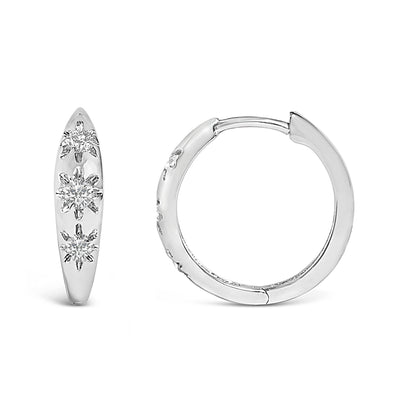 10K White Gold 1/5 Cttw Lab Grown Diamond Three Stone Huggie Hoop Earrings