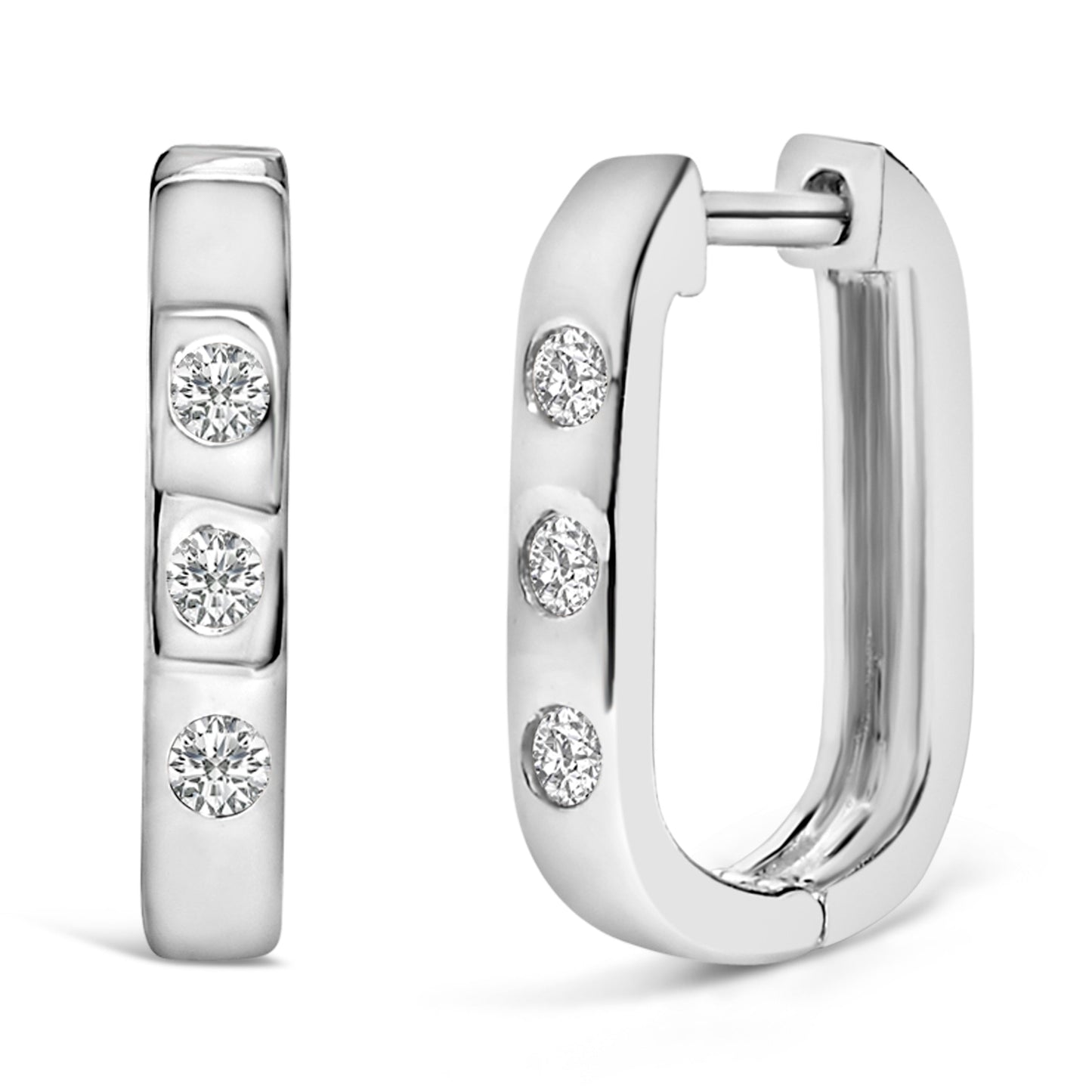 10K White Gold 1/10 Cttw Three Stone Lab Grown Diamond Oval Huggies Hoop Earrings